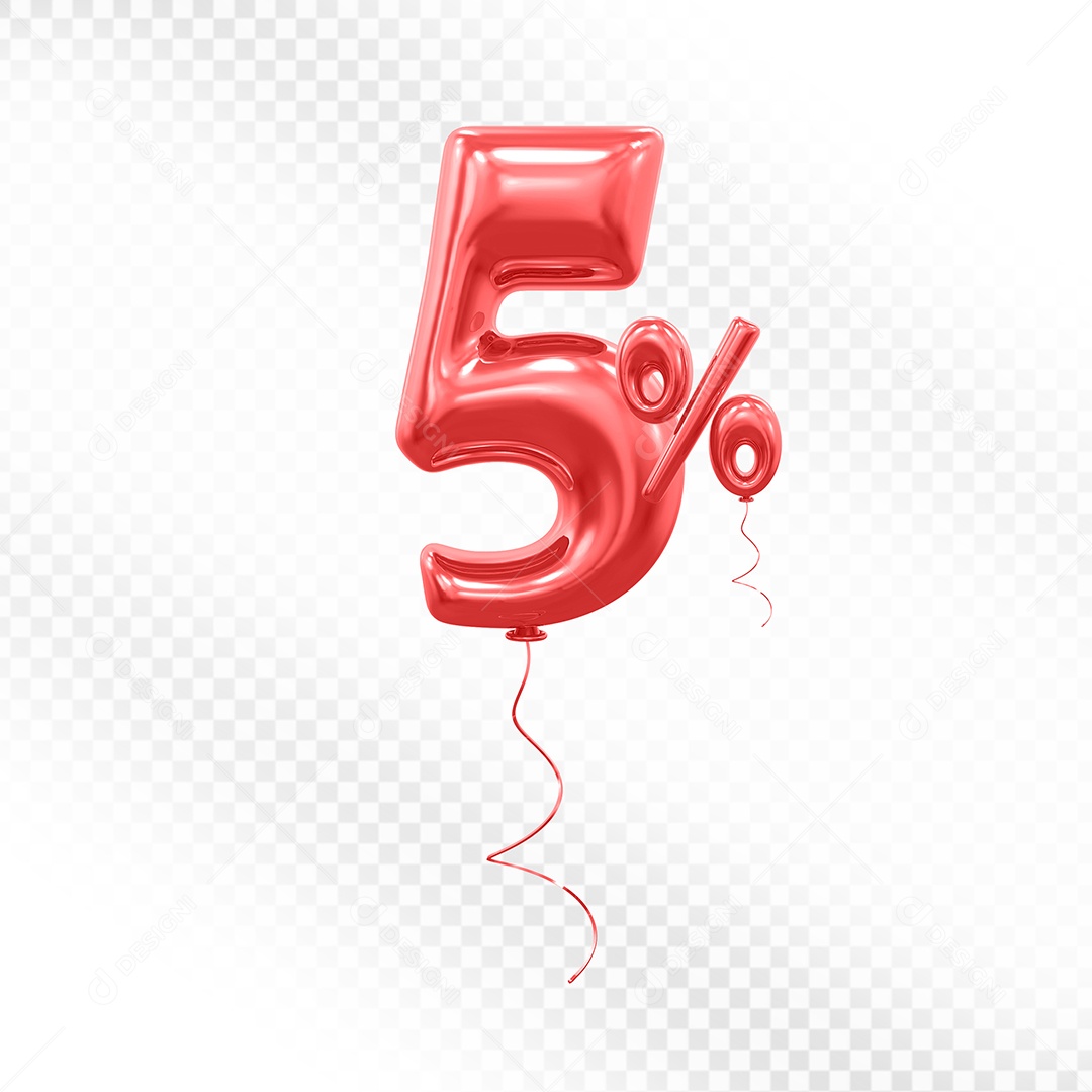 Balão Vermelho 3D Número 5% Elemento Para Composição PSD