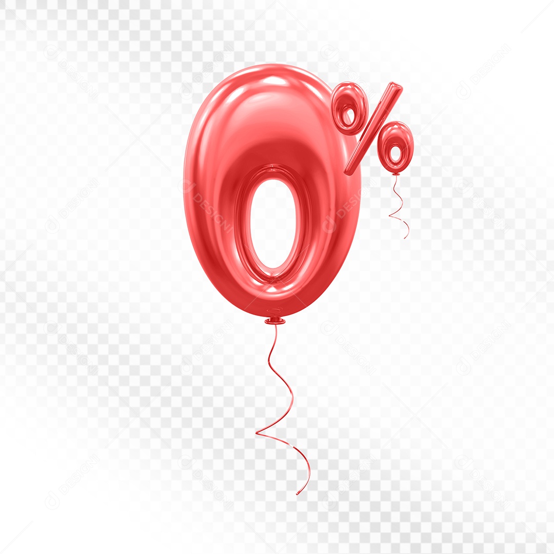 Balão Vermelho 3D Número 5% Elemento Para Composição PSD