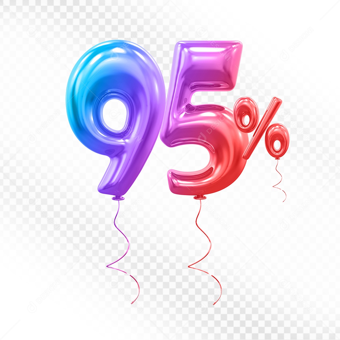 Balão 3D Número 95% Colorido Elemento Para Composição PSD