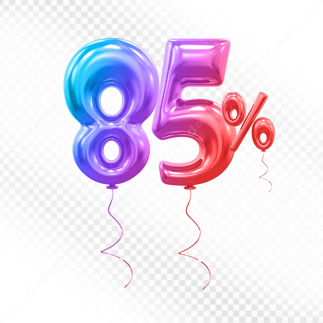 Balão 3D Número 85% Colorido Elemento Para Composição PSD
