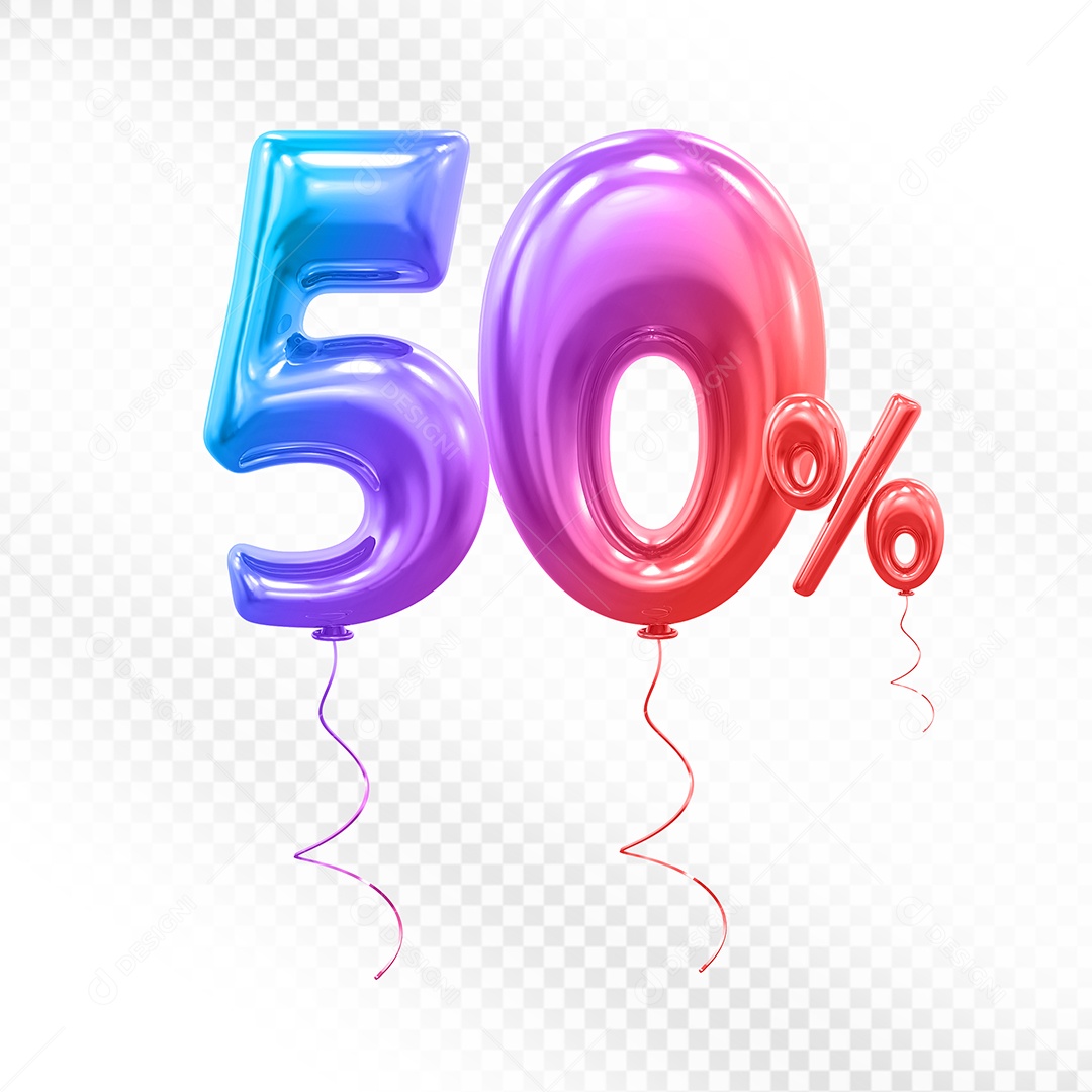 Balão 3D Número 50% Colorido Elemento Para Composição PSD