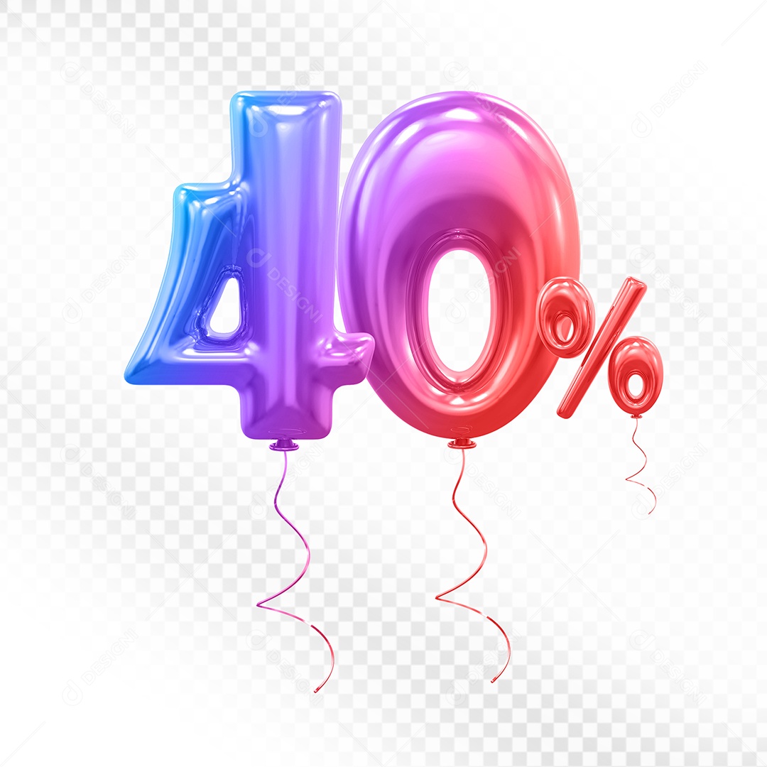 Balão 3D Número 40% Colorido Elemento Para Composição PSD
