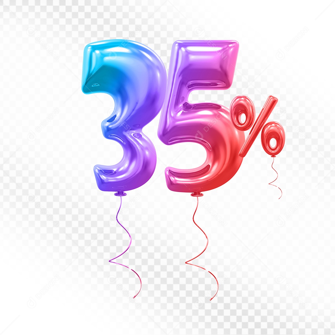 Balão 3D Número 35% Colorido Elemento Para Composição PSD