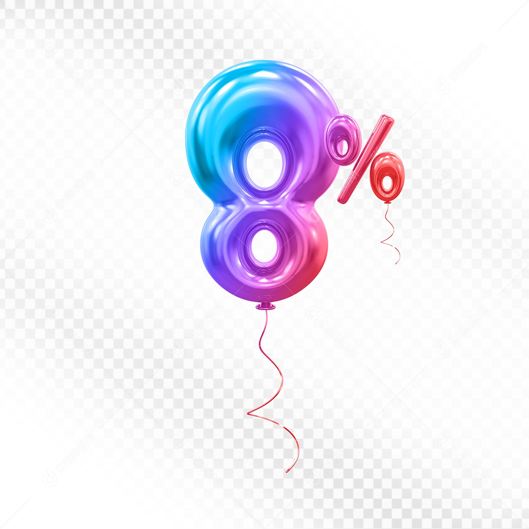 Balão 3D Número 8% Colorido Elemento Para Composição PSD
