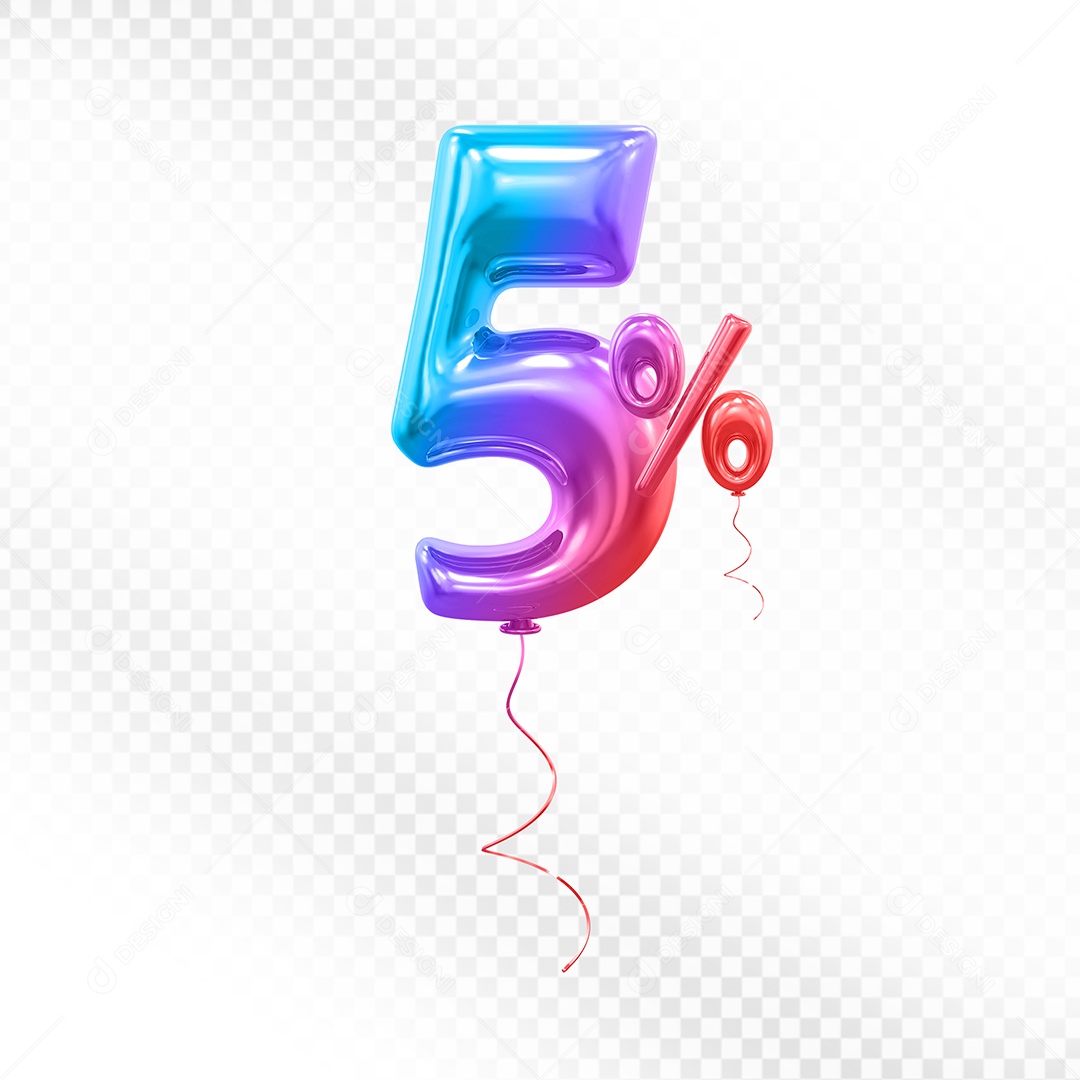 Balão 3D Número 5% Colorido Elemento Para Composição PSD