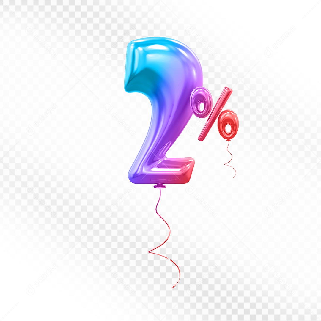Balão 3D Número 2% Colorido Elemento Para Composição PSD
