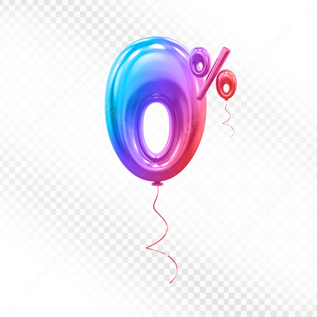 Balão 3D Número 0% Colorido Elemento Para Composição PSD