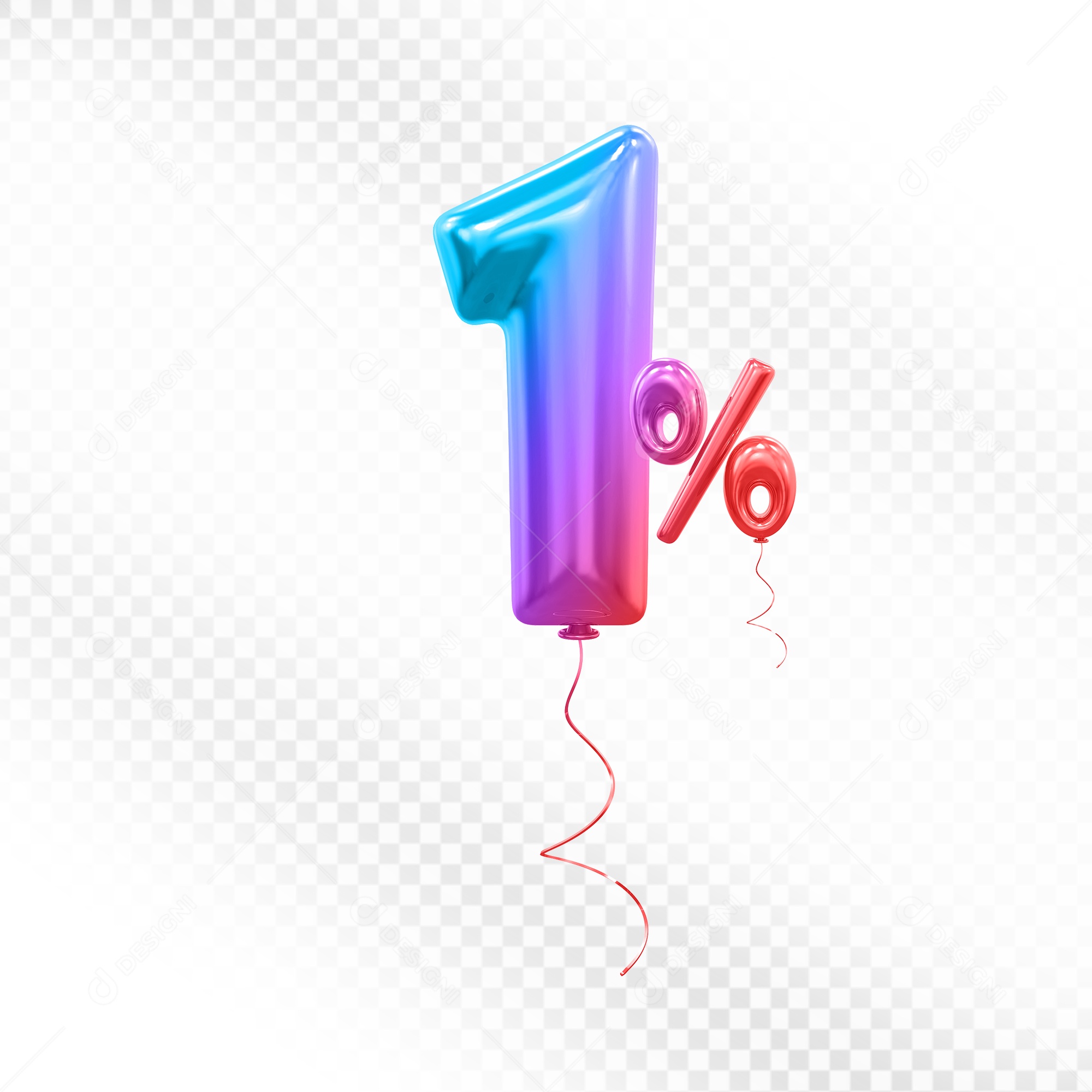 Balão 3D Número 1% Colorido Elemento Para Composição PSD