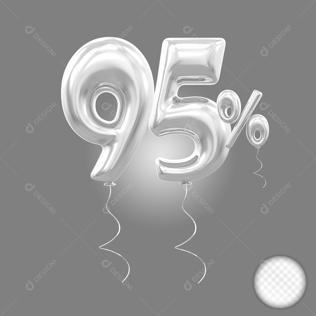 Balão Prata 3D Número 95% Elemento Para Composição PSD