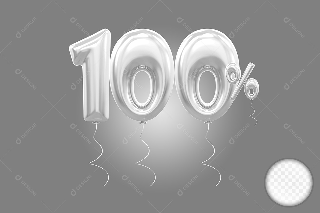 Balão Prata 3D Número 100% Elemento Para Composição PSD