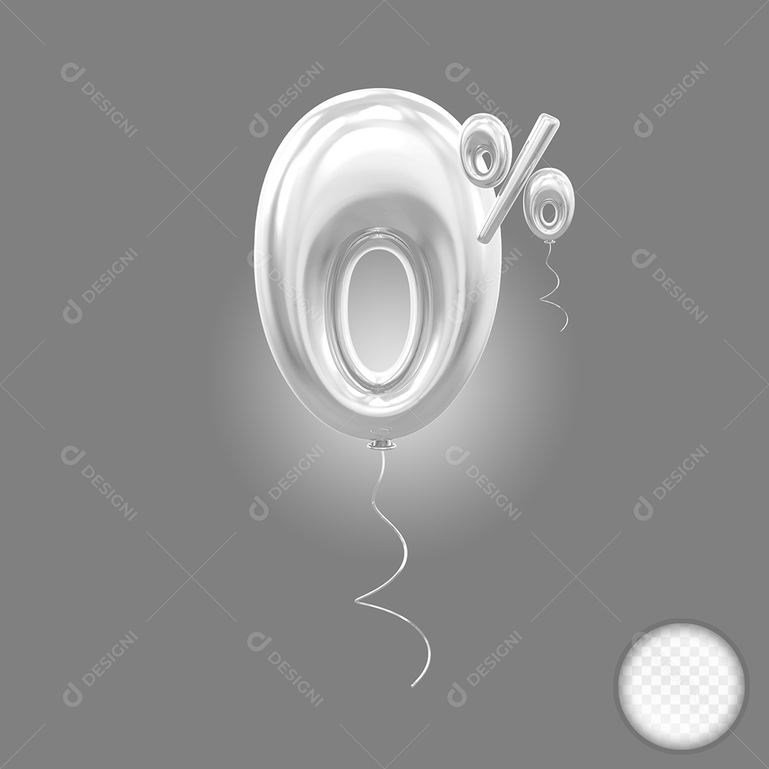 Balão Prata 3D Número 0% Elemento Para Composição PSD