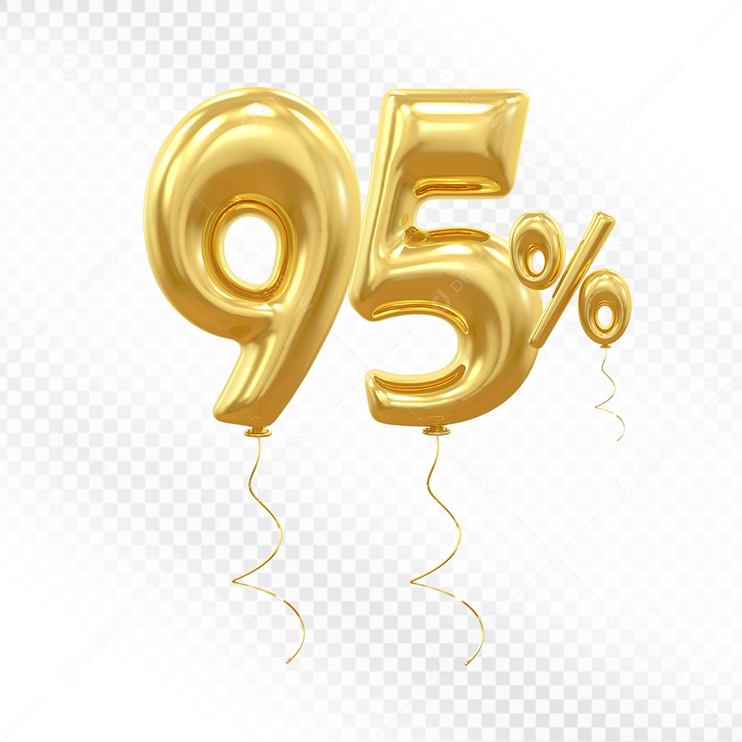 Balão Dourado 3D Número 95% Elemento Para Composição PSD