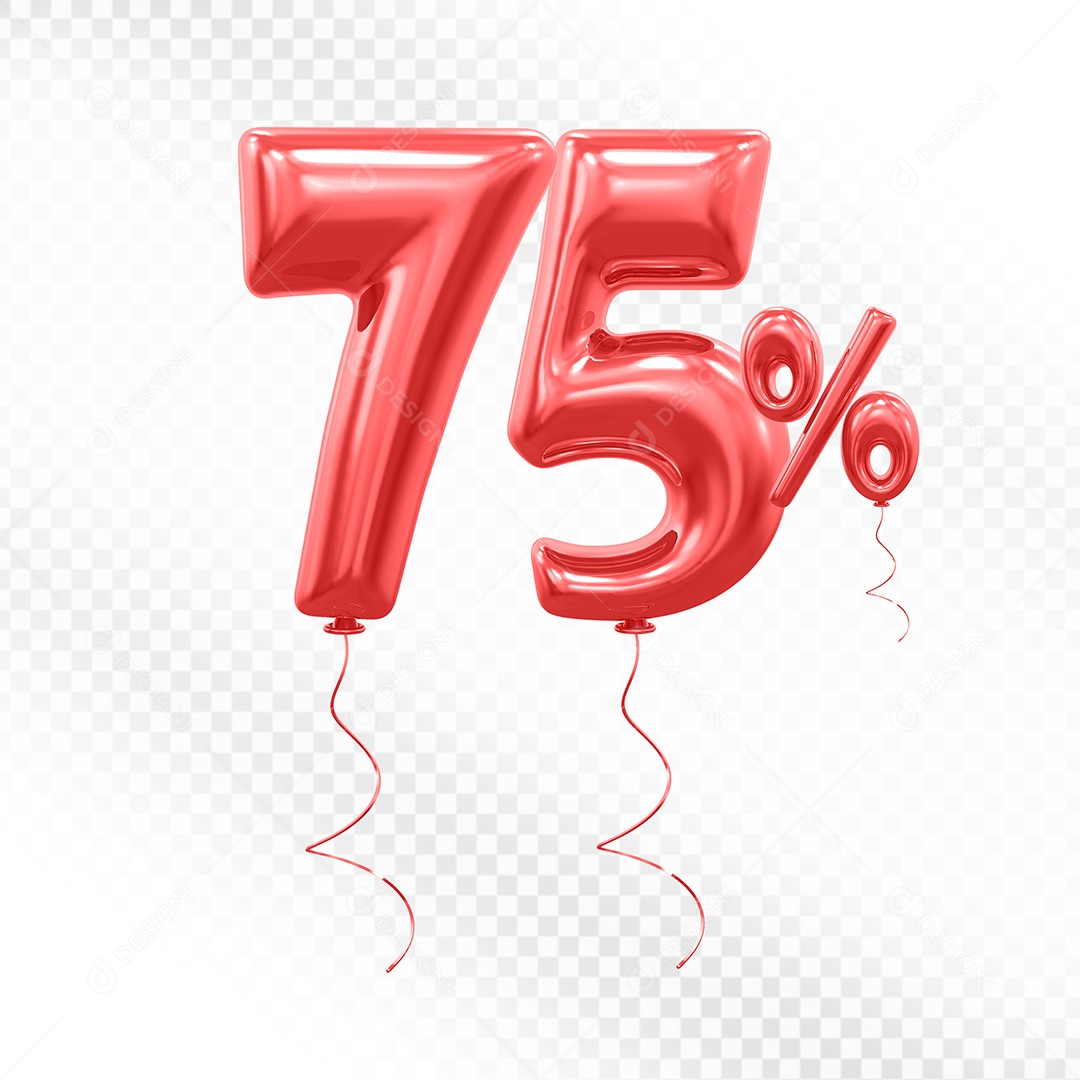Balão Vermelho 3D Número 75% Elemento Para Composição PSD