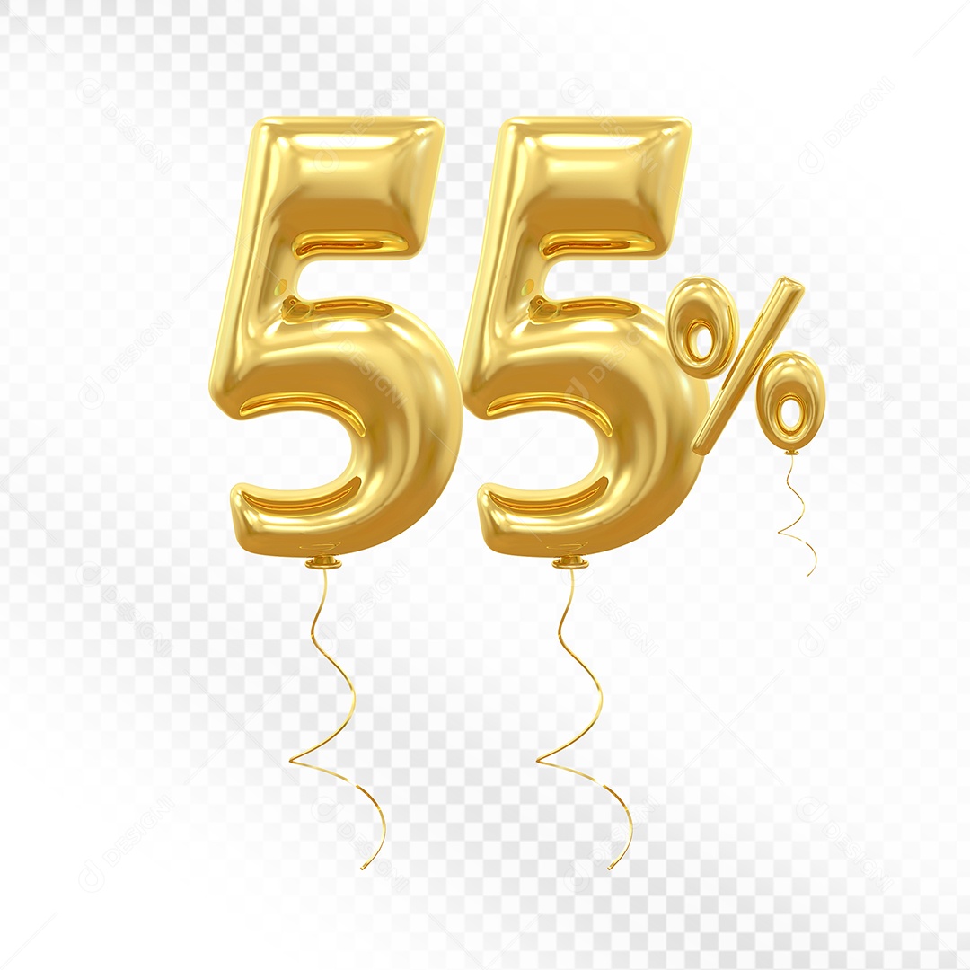 Número Dourado 55% Elemento 3D Para Composição PSD