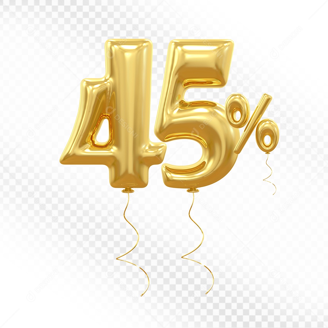 Balão Dourado 3D Número 45% Elemento Para Composição PSD