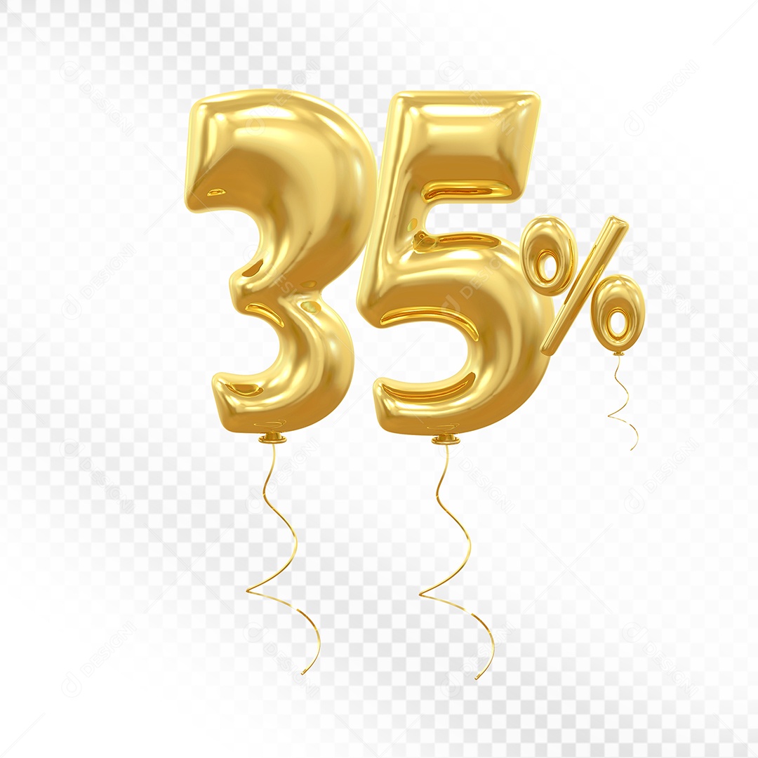 Balão 3D Número 35% Dourado Elemento Para Composição PSD