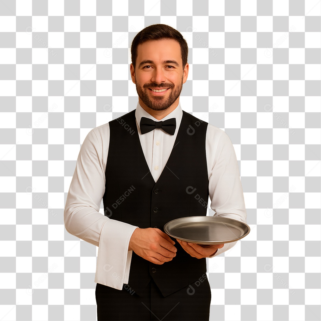 Garçom Segurando Bandeja PNG Transparente