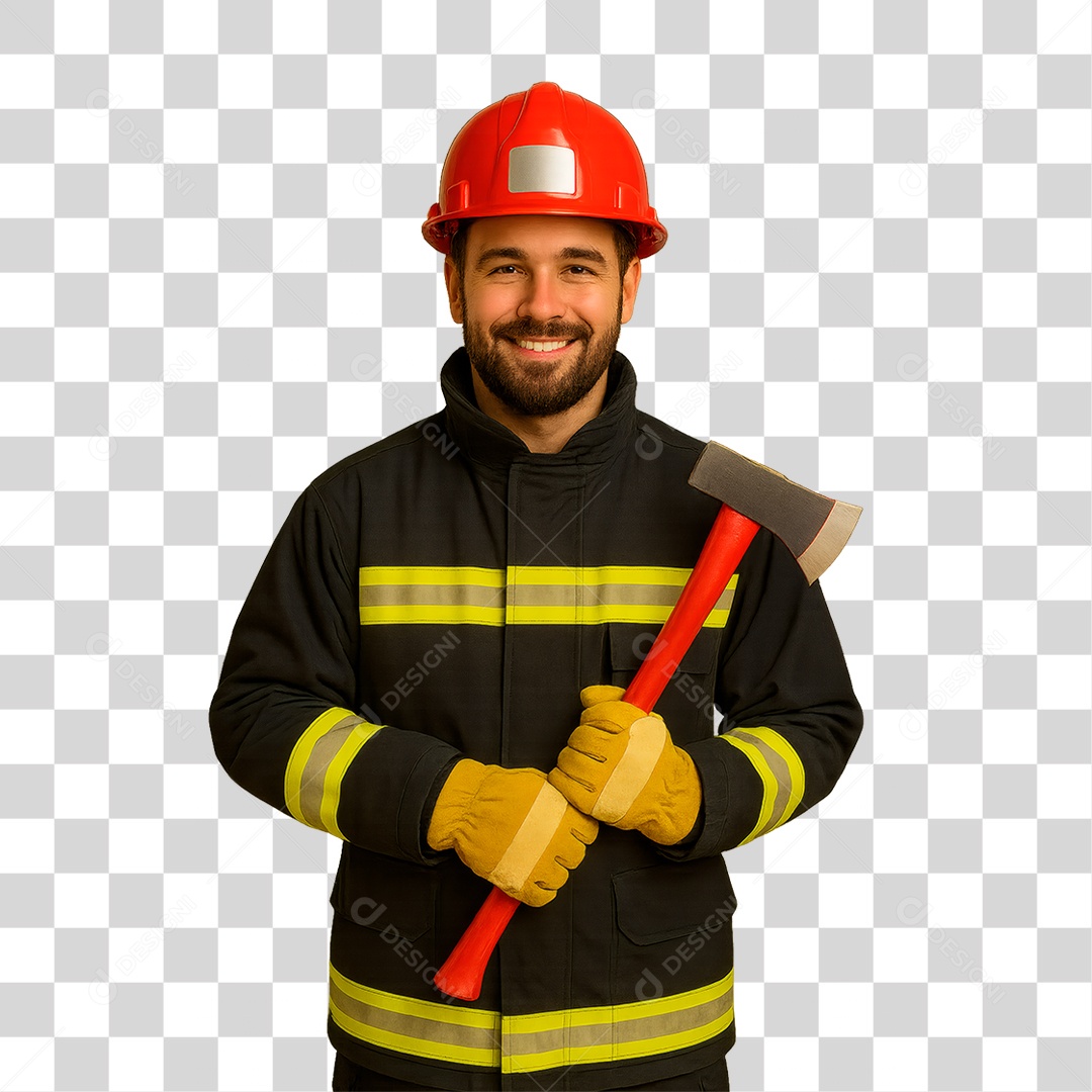 Bombeiro Segurando Machado PNG Transparente