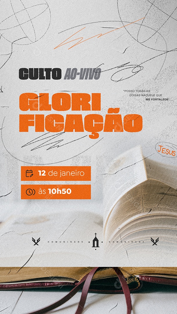 Story Igreja Culto Ao Vivo Glorificação Social Media PSD Editável