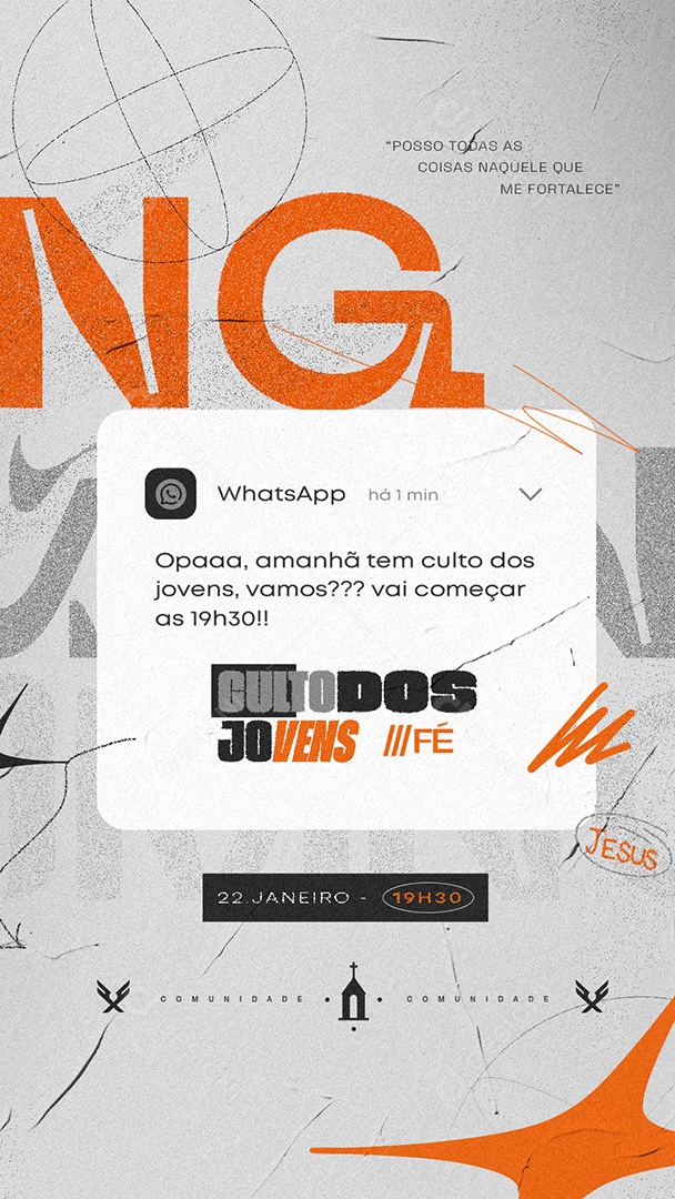 Story Igreja Culto Dos Jovens Fé Social Media PSD Editável