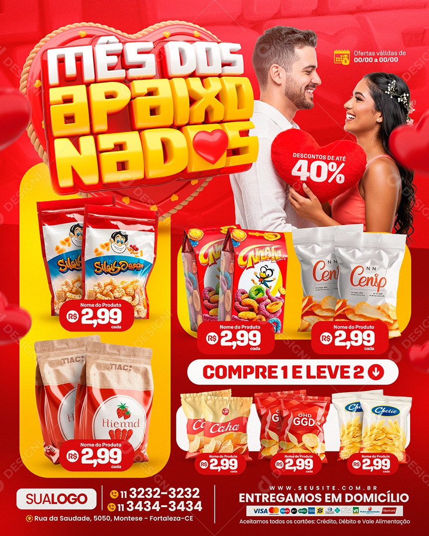 Tabloide Mês dos Apaixonados Descontos de Até 40% Social Media PSD Editável