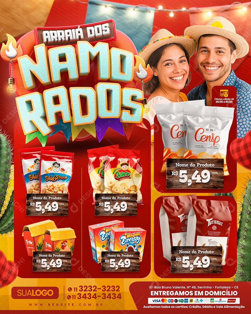 Tabloide Arraiá dos Namorados Produtos Social Media PSD Editável