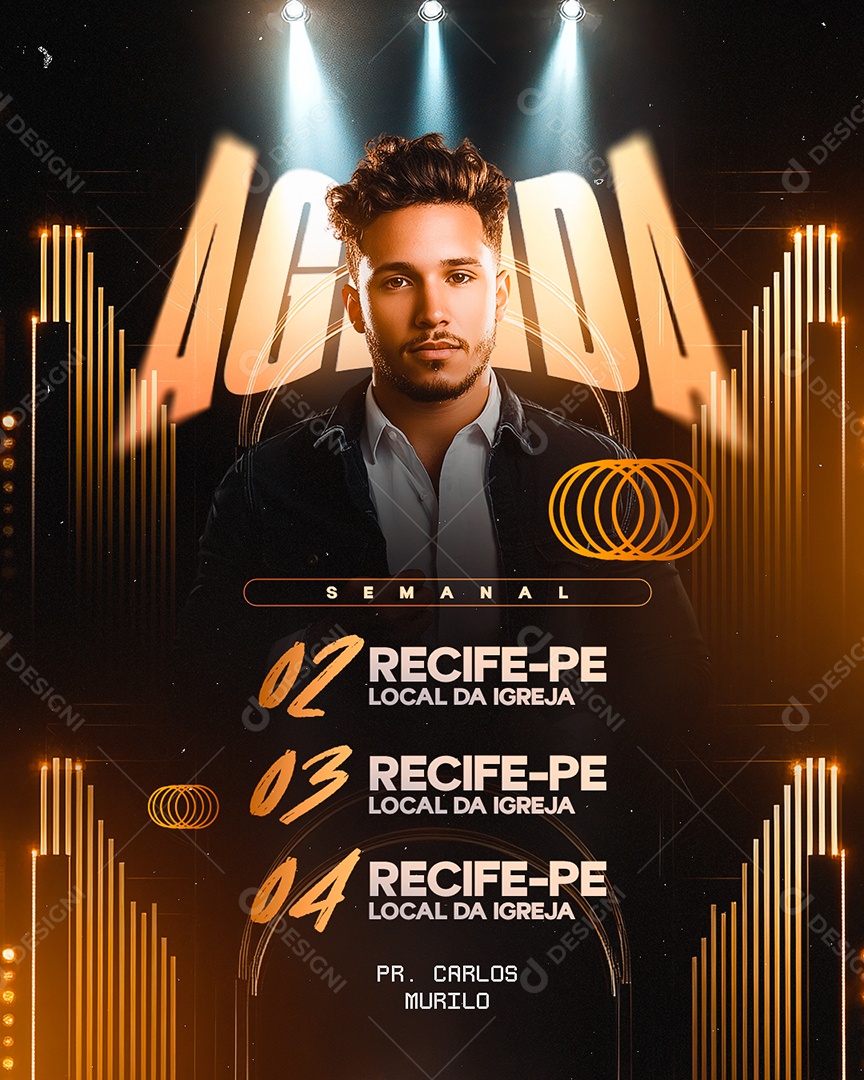 Flyer Gospel Agenda Semanal Social Media PSD Editável