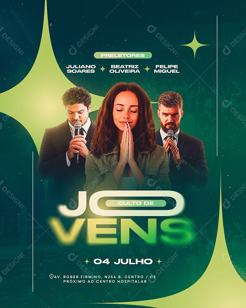Flyer Gospel Culto De Jovens Social Media PSD Editável