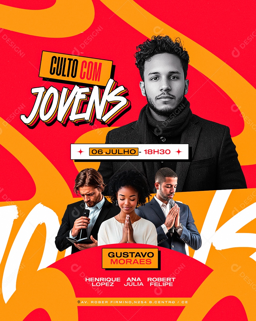 Flyer Gospel Culto com Jovens Social Media PSD Editável