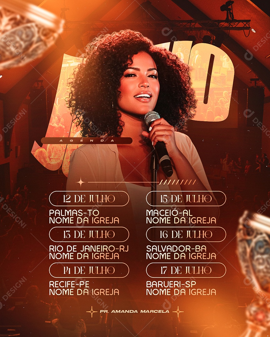 Flyer Gospel Agenda Pr Amanda Marcela Social Media PSD Editável