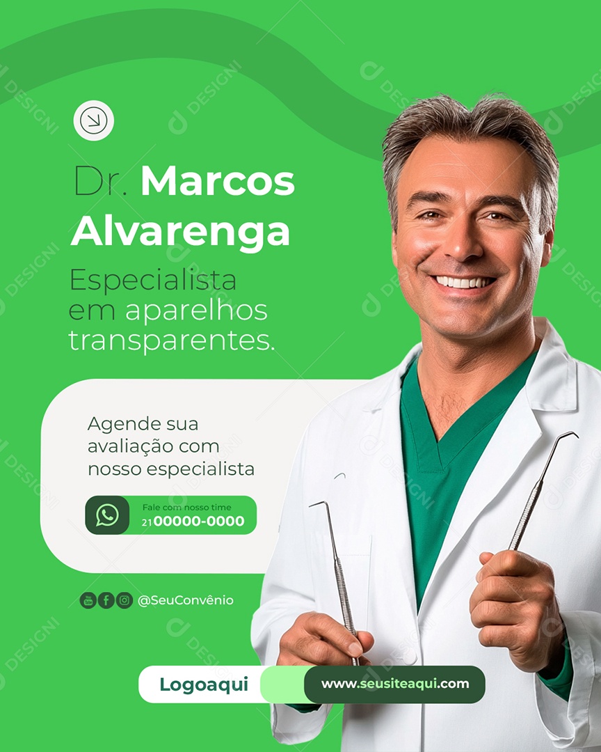 Clínica Odontológica Especialista em Aparelhos Transparentes Social Media PSD Editável