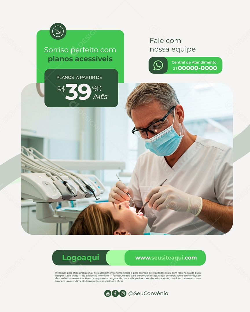Clínica Odontológica Sorriso Perfeito com Planos Acessíveis Social Media PSD Editável