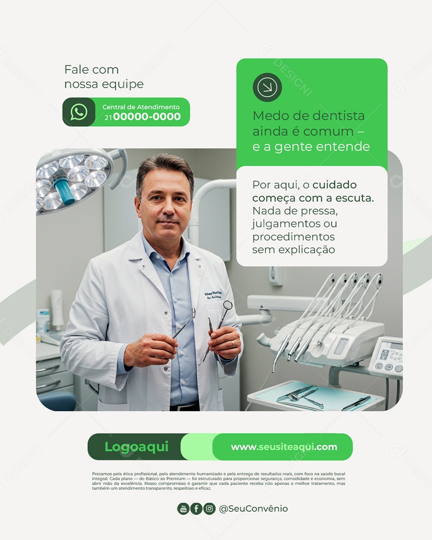 Clínica Odontológica Medo de Dentista Social Media PSD Editável
