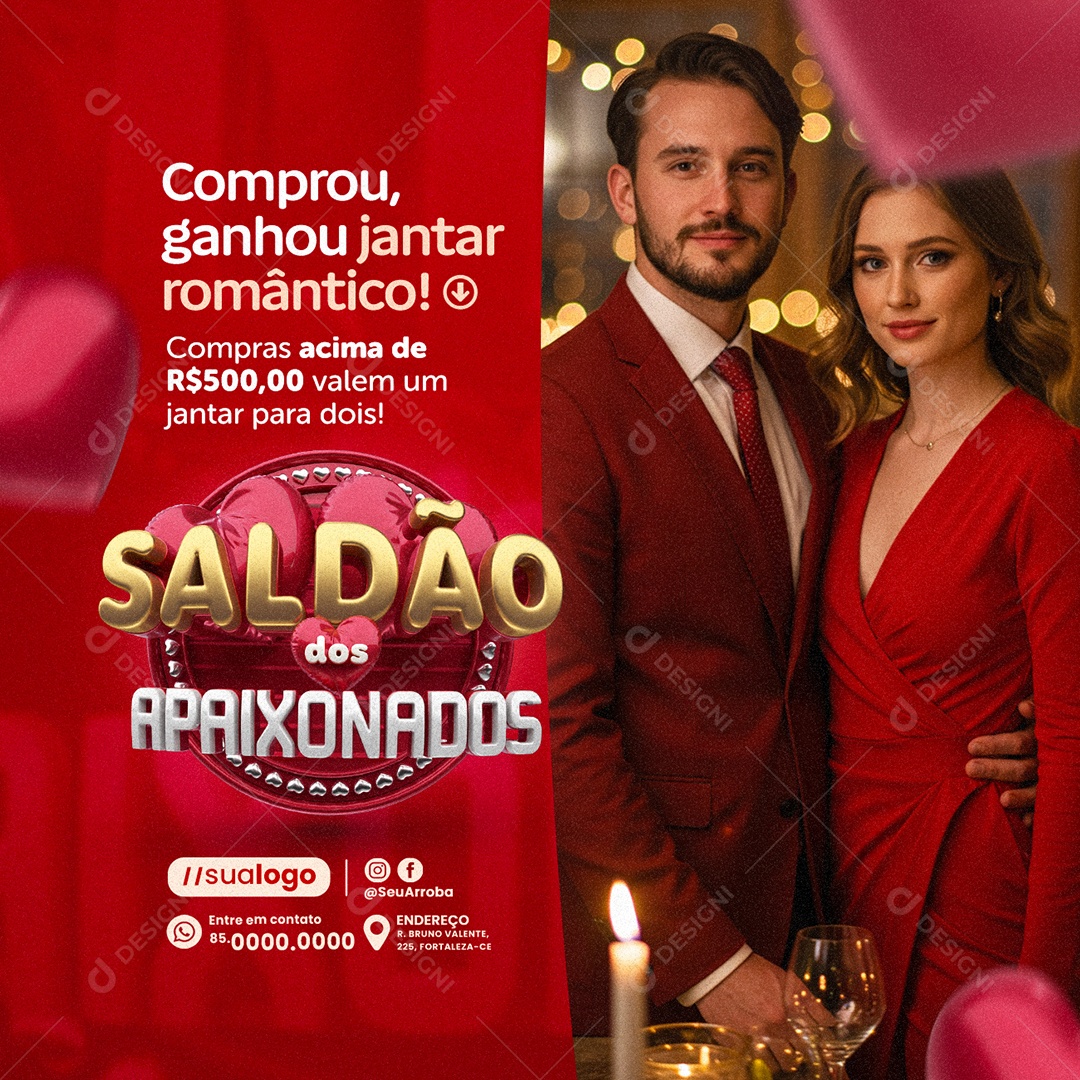 Saldão dos Apaixonados Comprou Ganhou Jantar Romântico Social Media PSD Editável