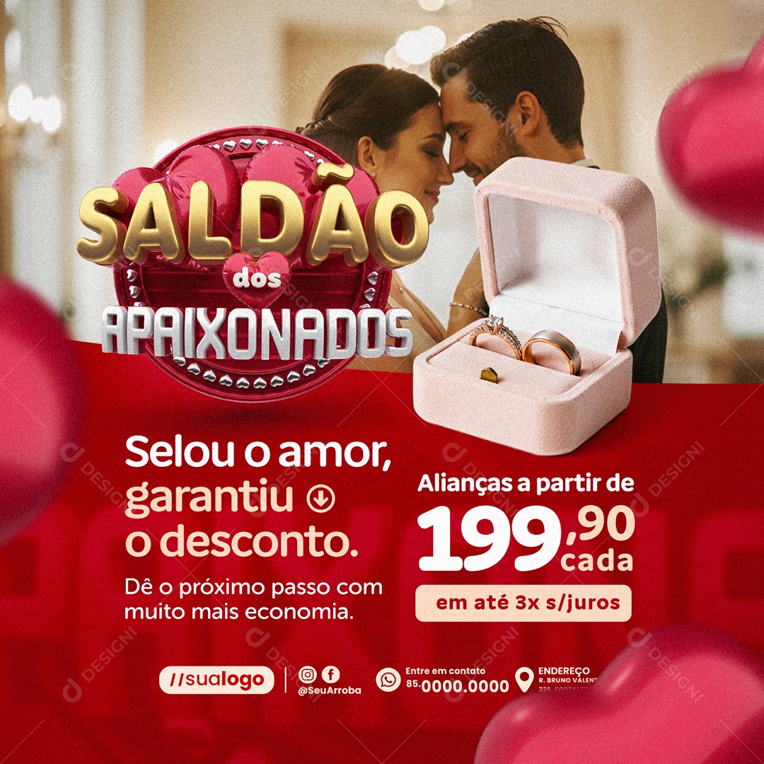 Saldão dos Apaixonados Joalheria Alianças Social Media PSD Editável