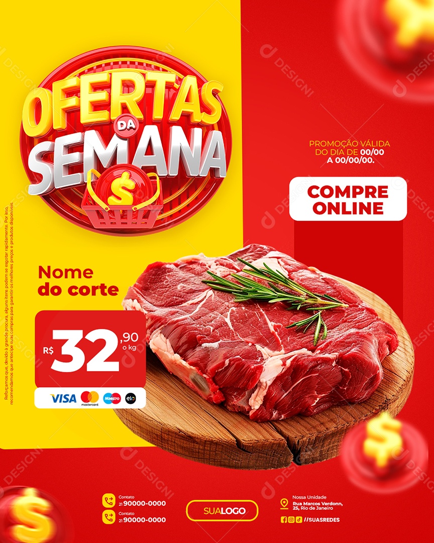 Ofertas da Semana Supermercado Açougue Carne Social Media PSD Editável