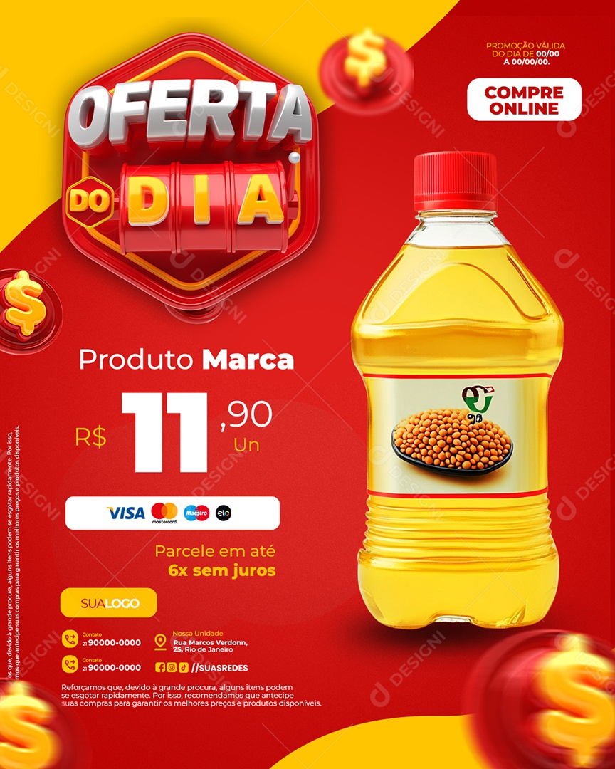 Oferta do Dia Supermercado Litro de Óleo Social Media PSD Editável