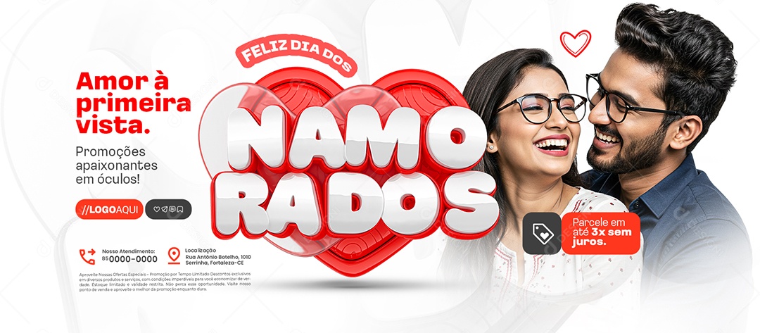 Banner Feliz Dia dos Namorados Ótica Amor à Primeira Vista Social Media PSD Editável