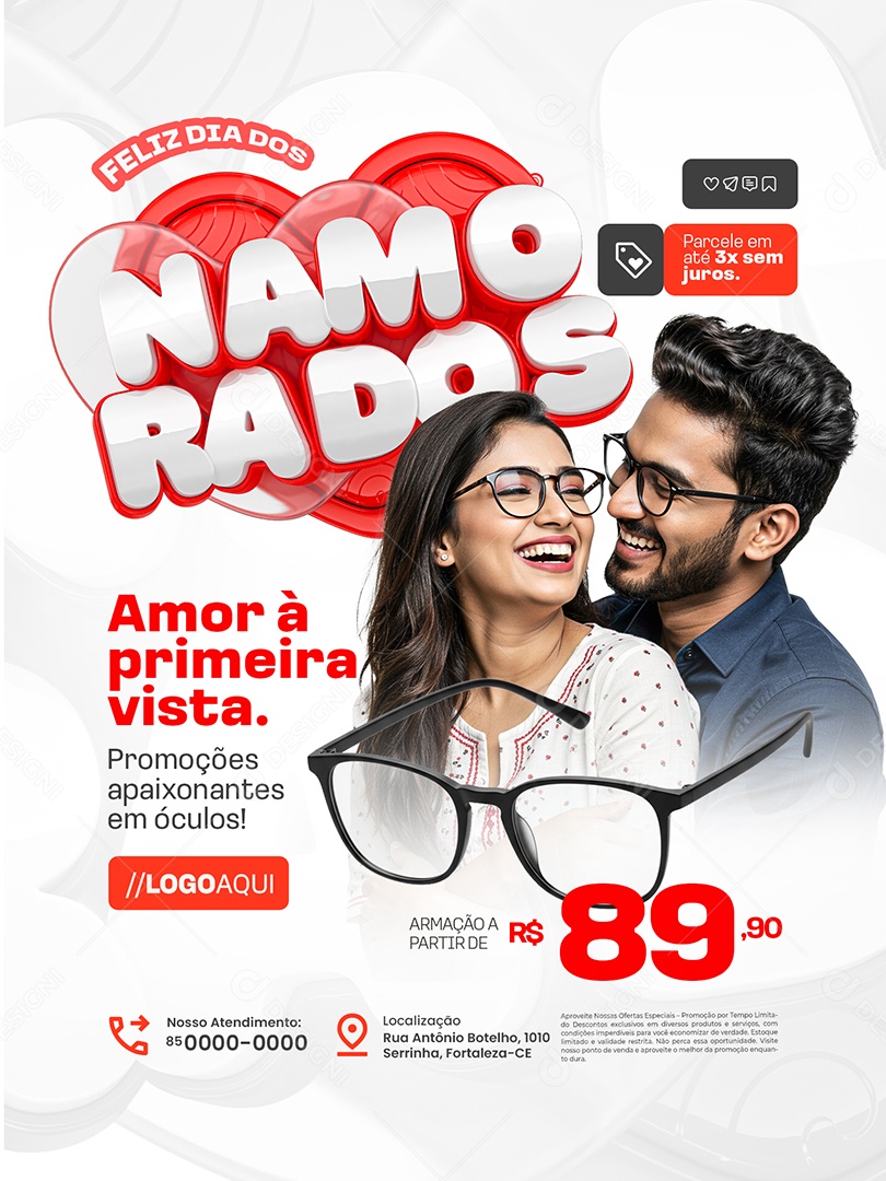 Feliz Dia dos Namorados Ótica Encarte Amor à Primeira Vista Social Media PSD Editável