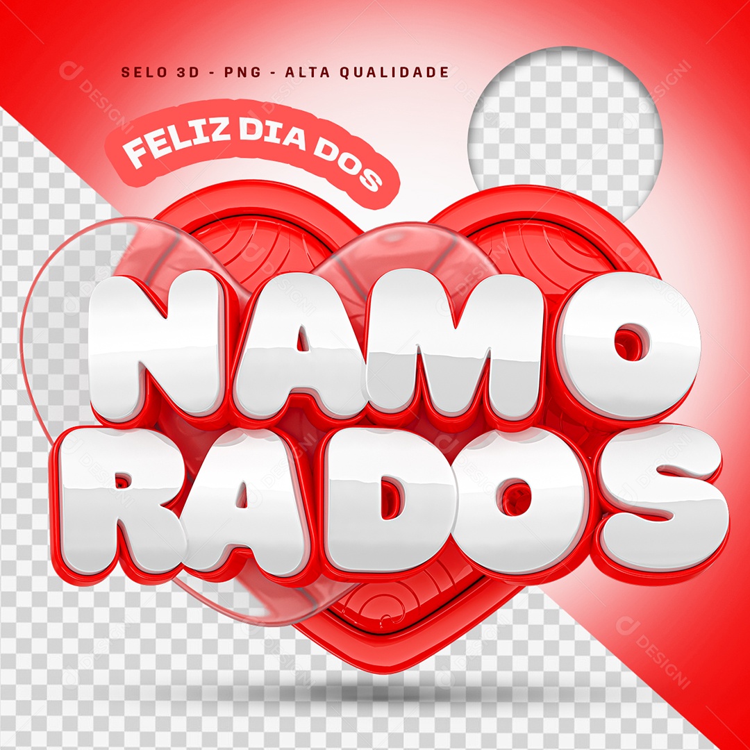 Feliz Dia dos Namorados Selo 3D para Composição PSD