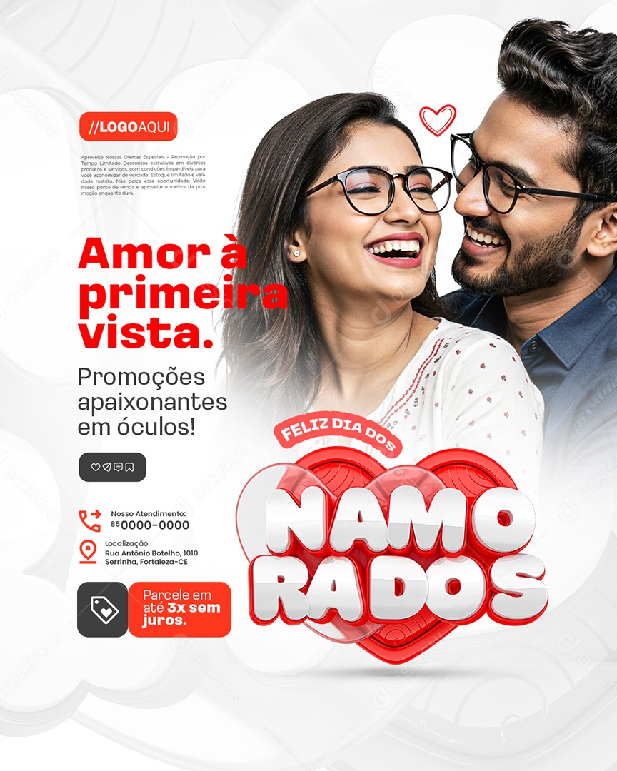 Feliz Dia dos Namorados Ótica Amor à Primeira Vista Social Media PSD Editável