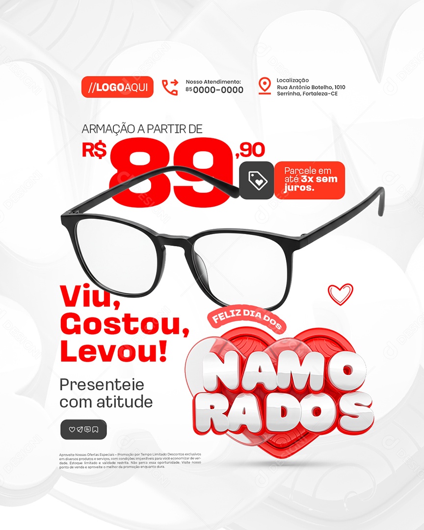 Feliz Dia dos Namorados Ótica Viu Gostou Levou Social Media PSD Editável