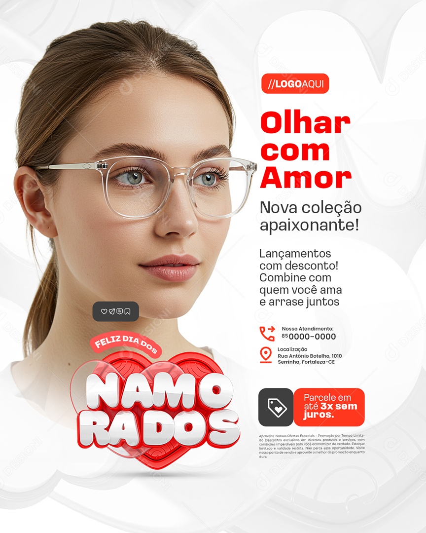 Feliz Dia dos Namorados Ótica Olhar com Amor Social Media PSD Editável