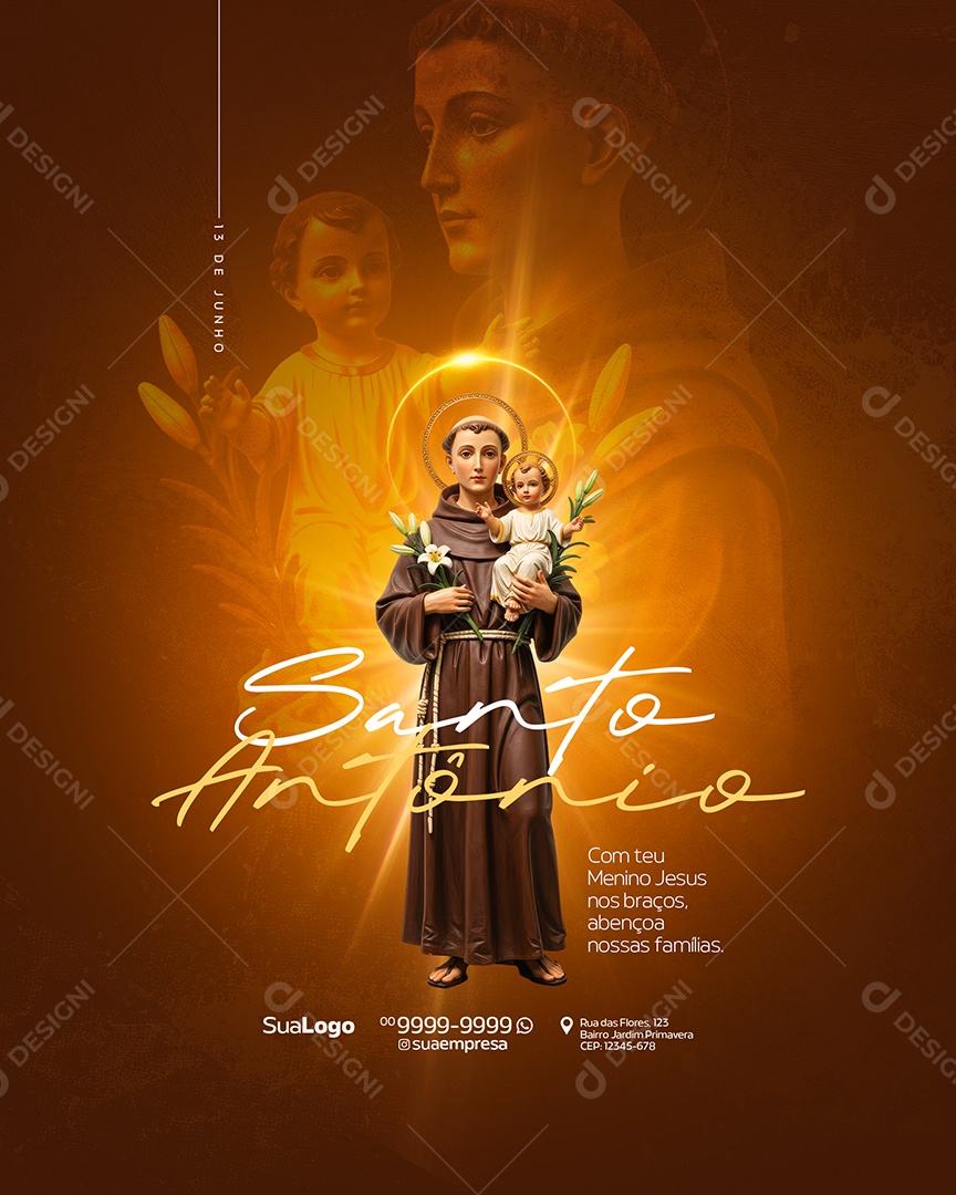 Dia de Santo Antônio 13 de Junho Com a Benção Social Media PSD Editável