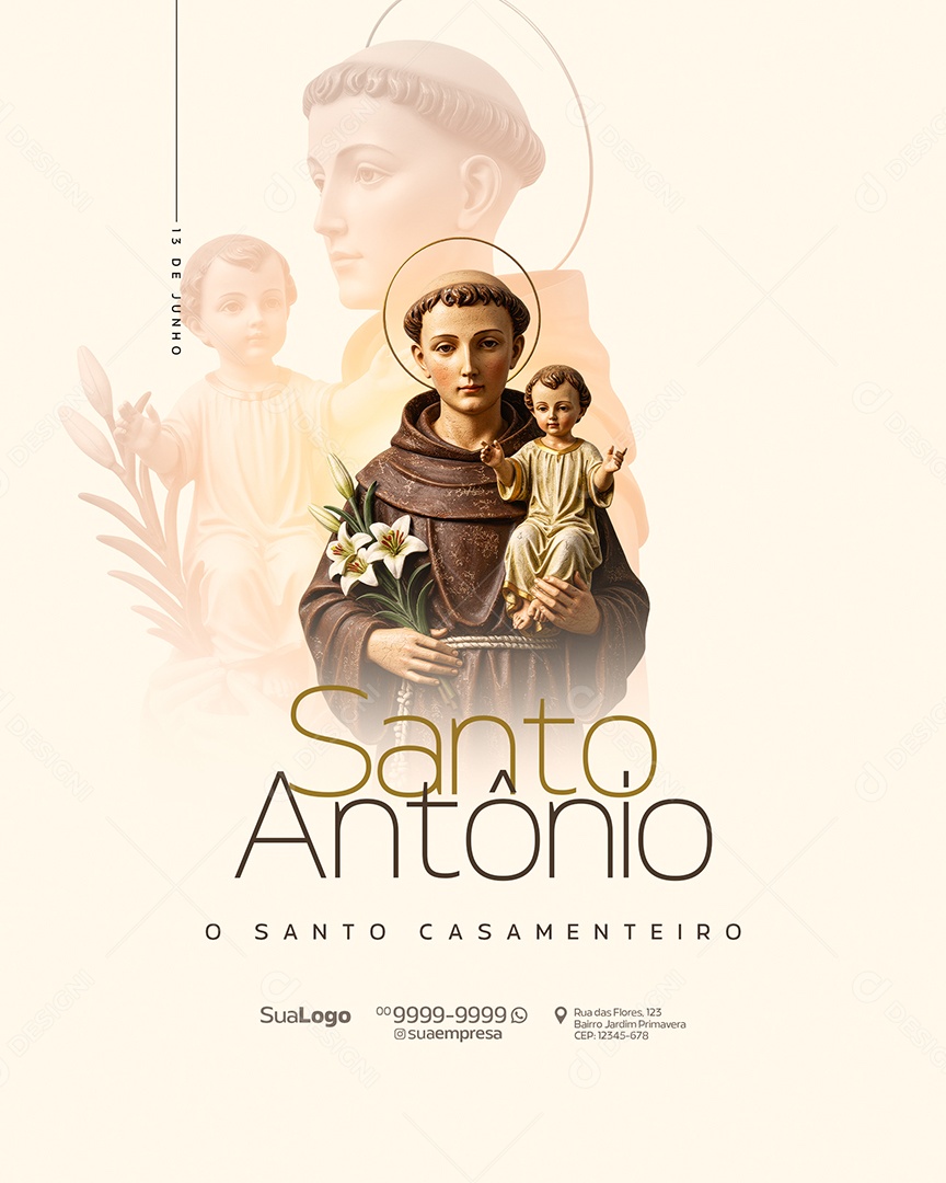 Dia de Santo Antônio 13 de Junho Com a Benção Social Media PSD Editável