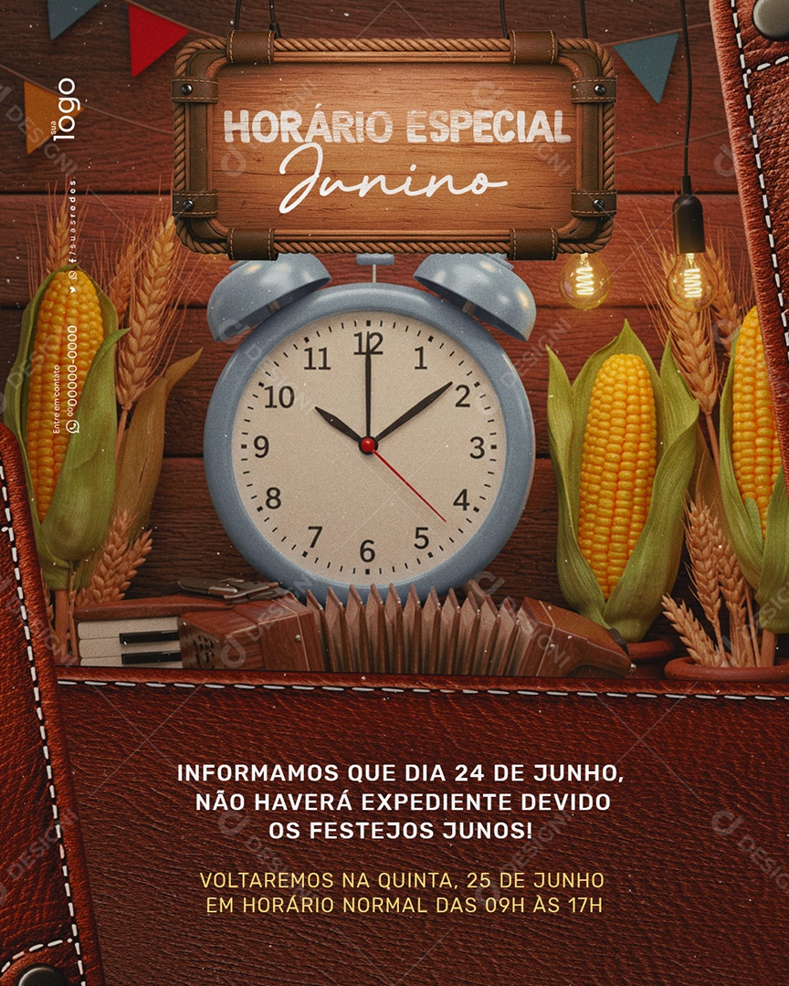 Aviso Horário Especial de São João Social Media PSD Editável