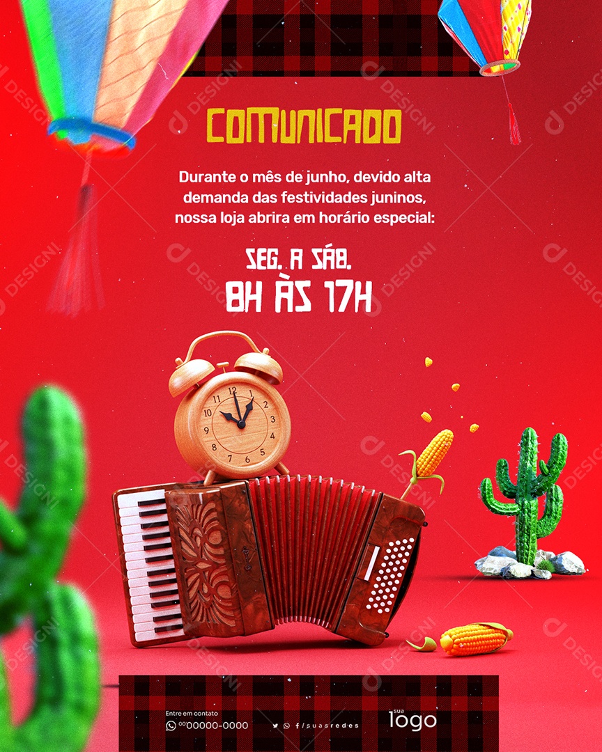 Comunicado Horário Especial de São João Social Media PSD Editável