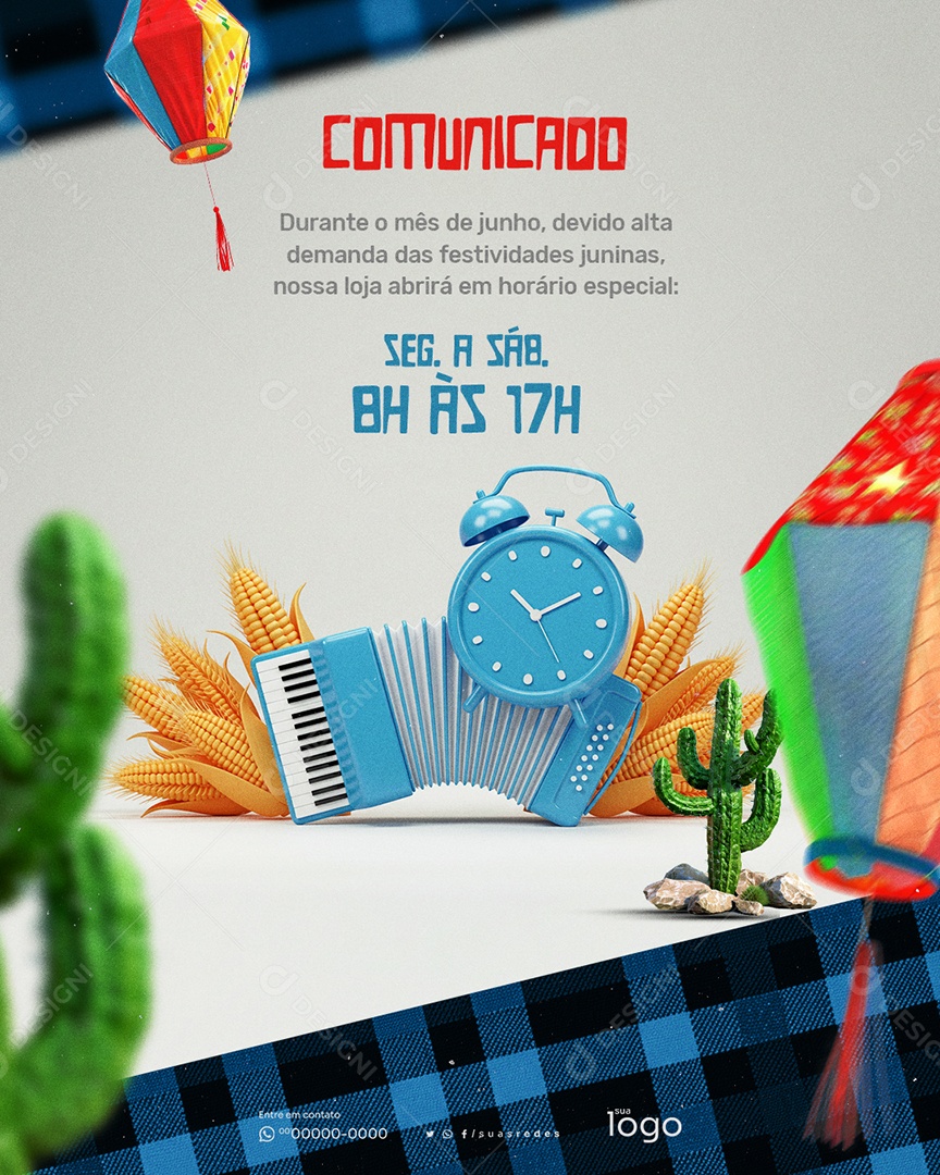 Comunicado Horário Especial de São João Social Media PSD Editável