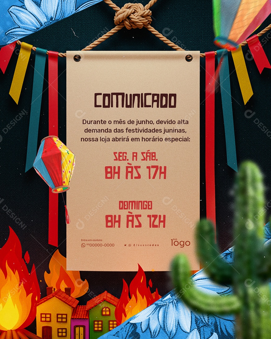 Comunicado Horário Especial de São João Social Media PSD Editável