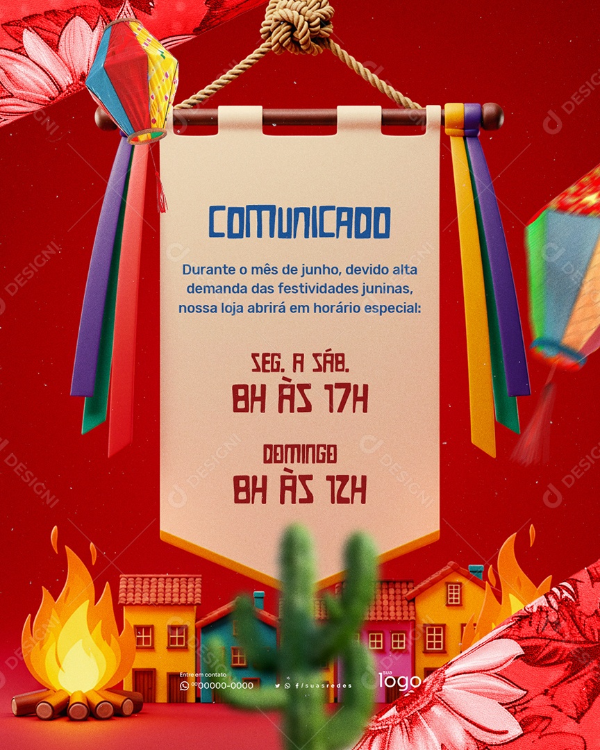 Comunicado Horário Especial de São João Social Media PSD Editável